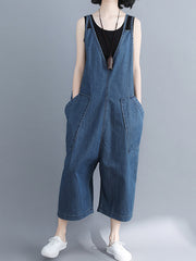 Denim Straps With Wide Legs Jumpsuit