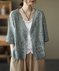 Fresh Literary Embroidery Cardigan V-Neck Loose Top