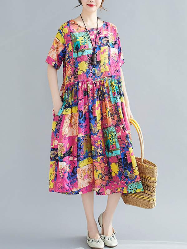 Loose Print A-Line Loose Dress