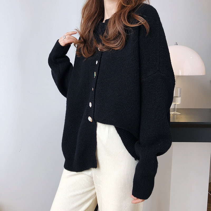 Women Round Neck Loose Solid Color Casual Coat