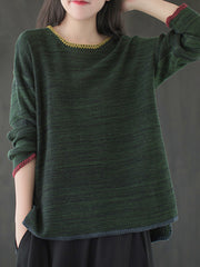 Women Retro Loose Round Neck Long Sleeve Sweater