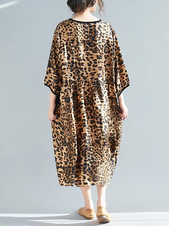 Plus Size Loose Leopard Strap Midi Dresses