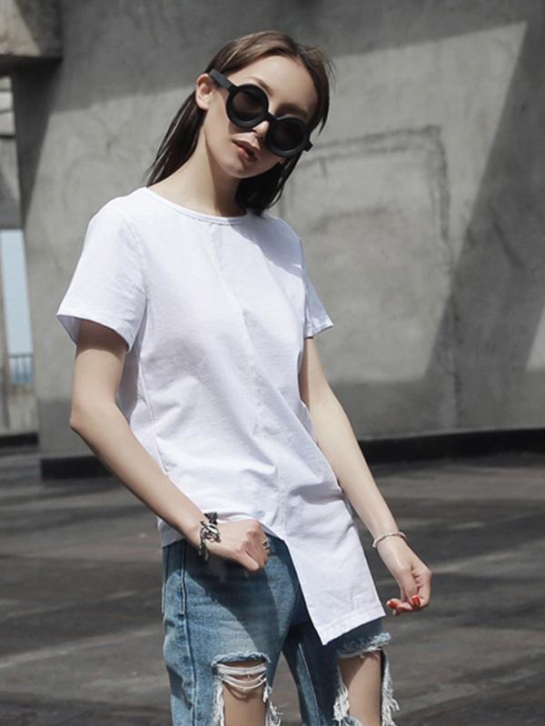 Fashion Simple Solid Irregular T-Shirt