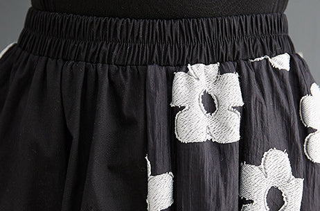 Embroidery Splicing Elastic High Waist A-Line Skirt