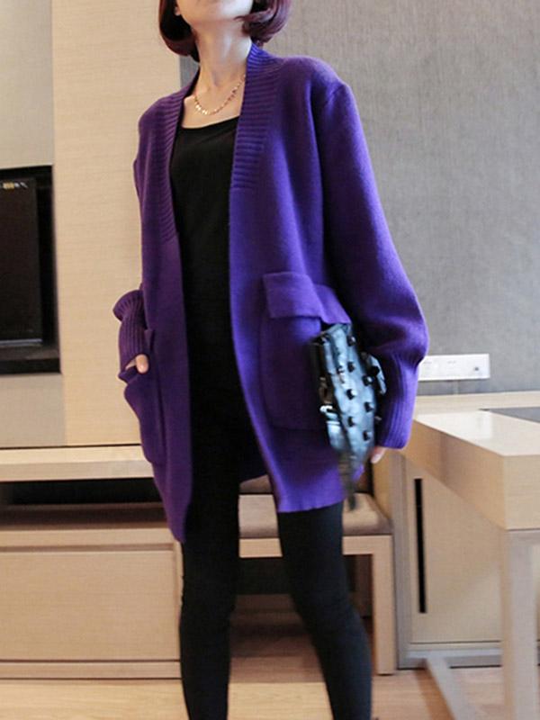 Loose Solid Split-Joint Knitting Sweater Cardigan