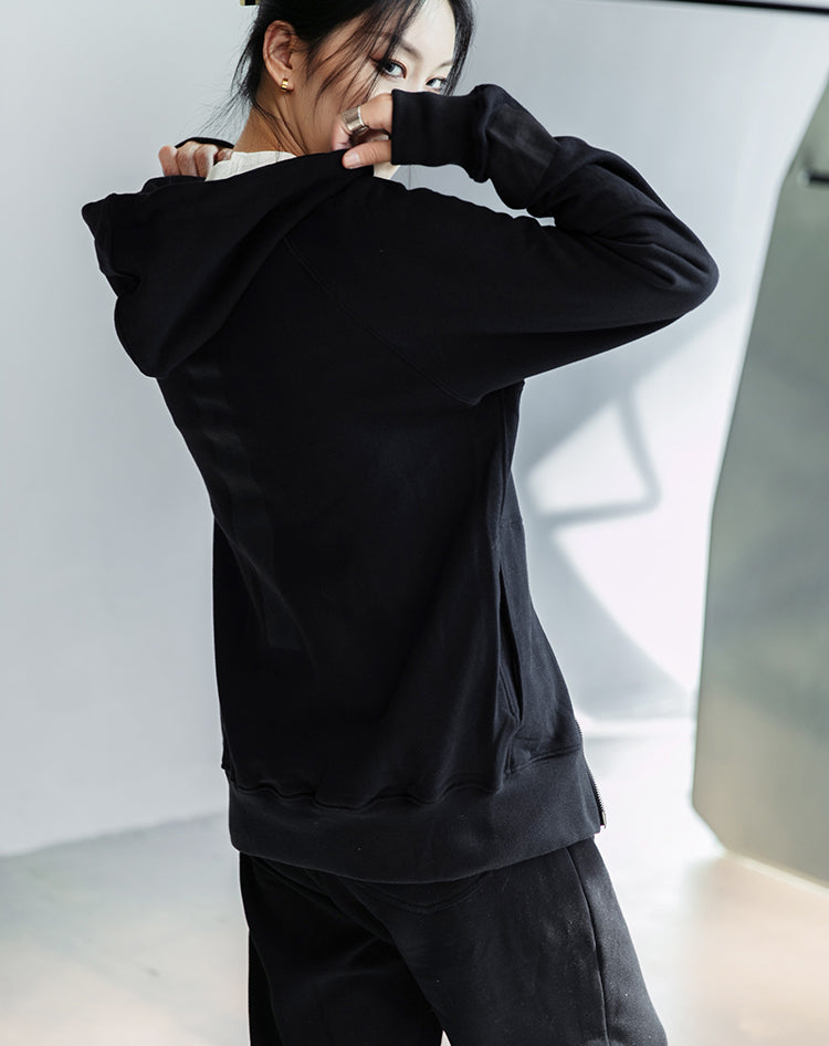 Double Zipper Design Casual Hooded Sweatshirt