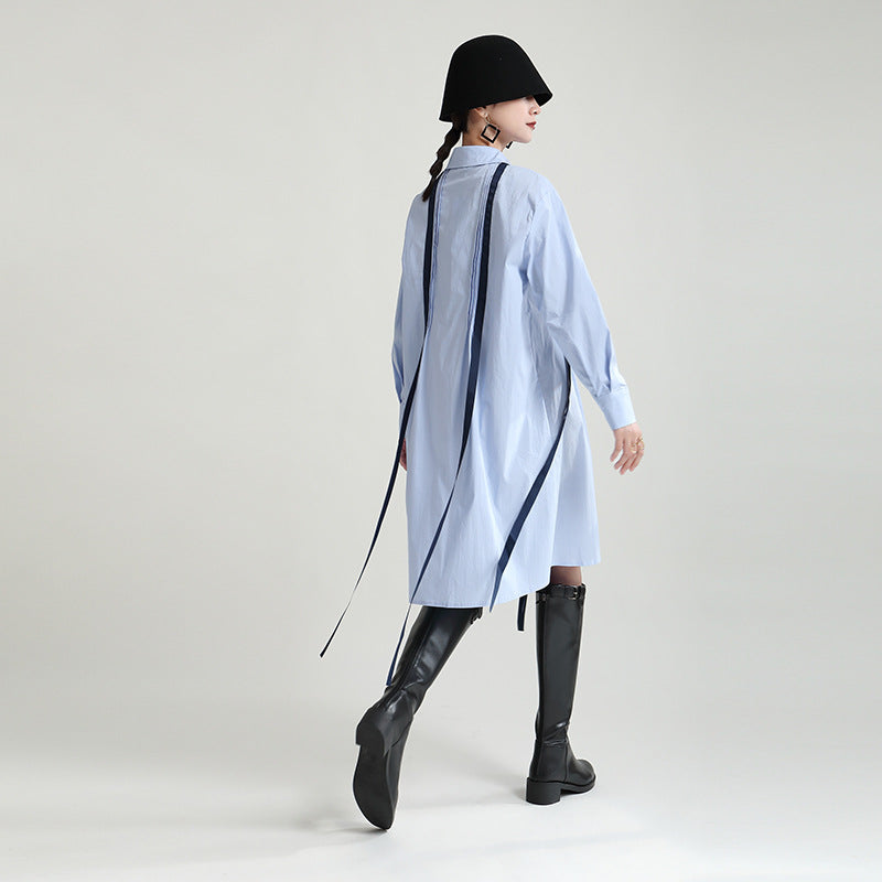 Loose Long Sleeve Lapel Collar Midi Dress