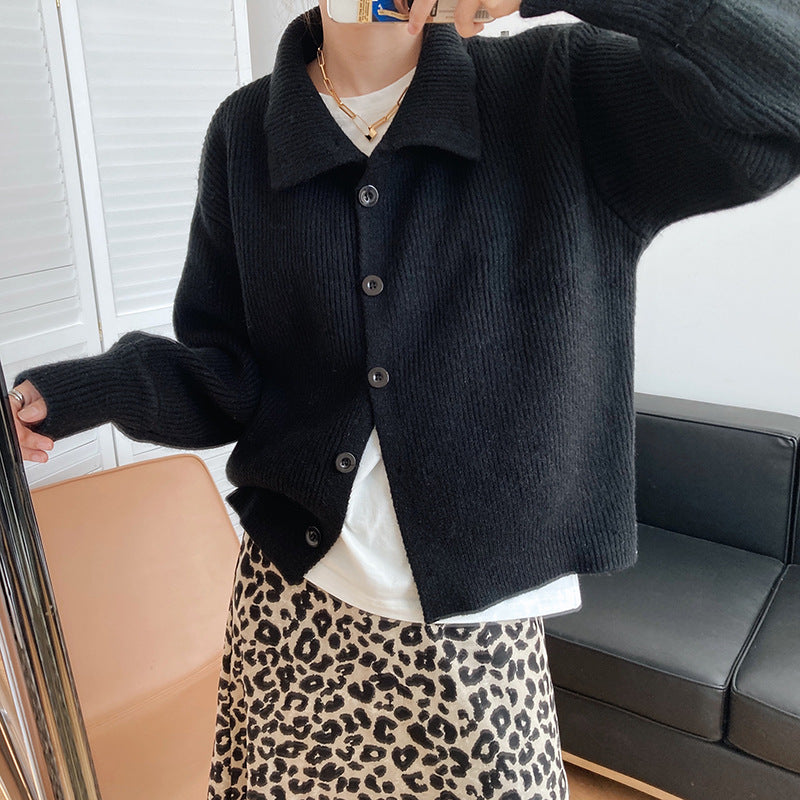 Women Lapel Solid Color Casual Sweater