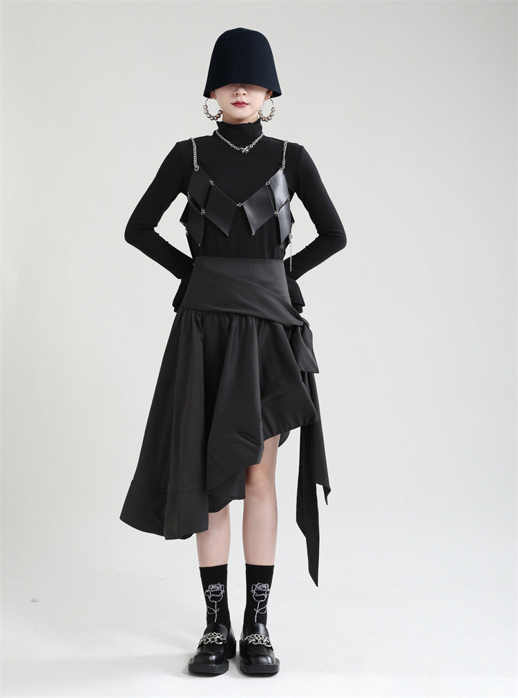 Original Design Irregular Solid Color Lace-Up Skirt