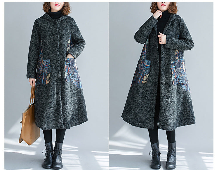 Women Printed Hooded Casual Coat