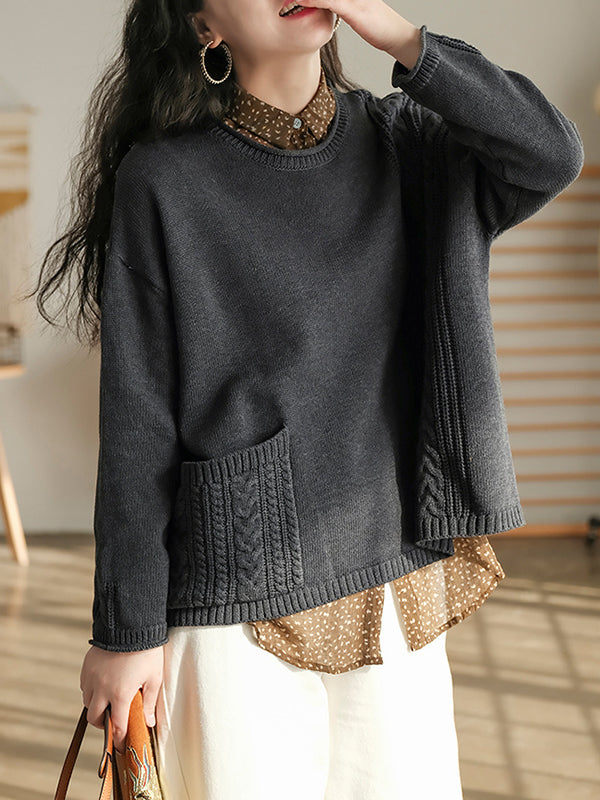 Retro Loose Round Neck Long Sleeve Knitted Sweater