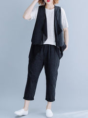 Two-Pieces Striped Cropped Vest And Harem Pants Suits