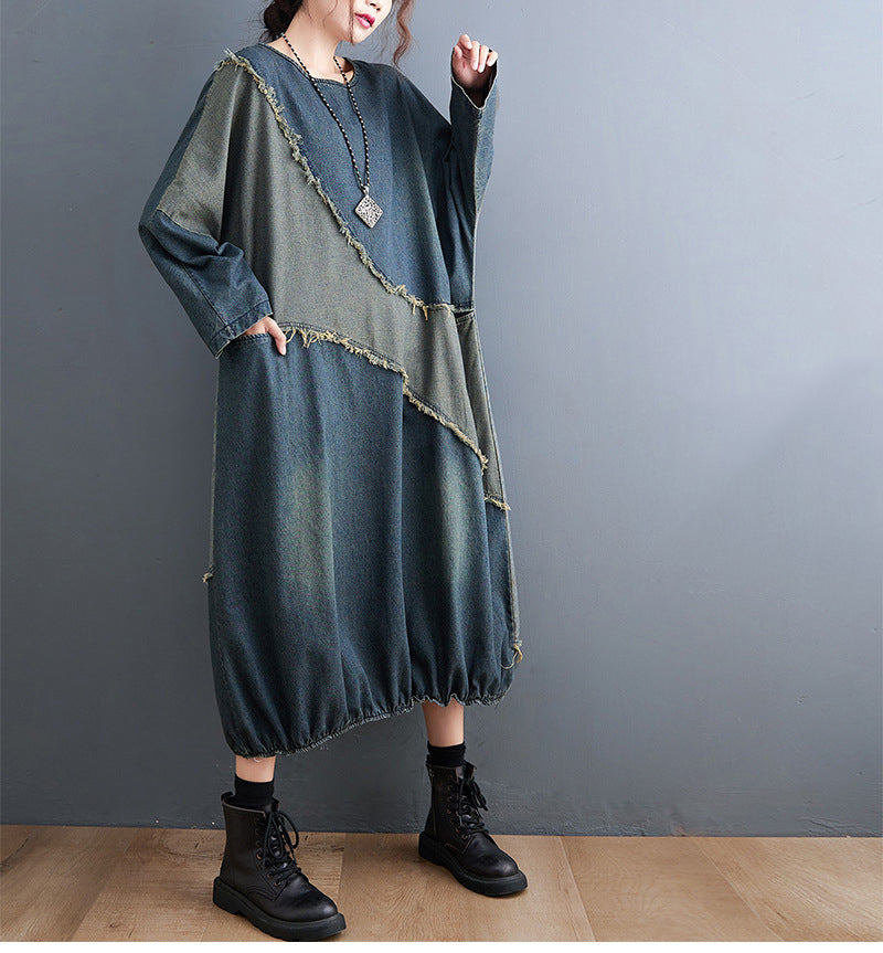 Collision Color Splicing Loose Midi Dress