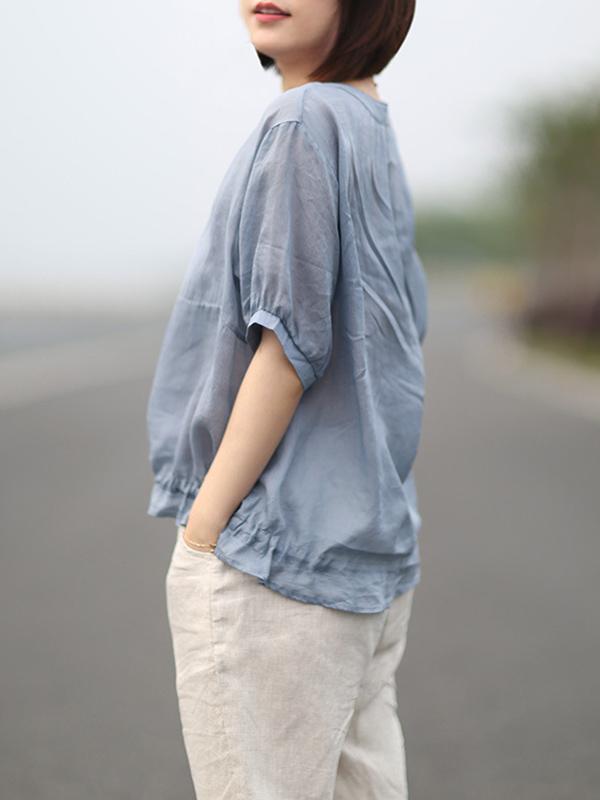 Loose Solid Linen Falbala Shirt