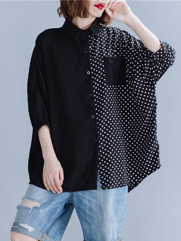 Polka-Dot Splicing Bat Sleeve Long Shirt