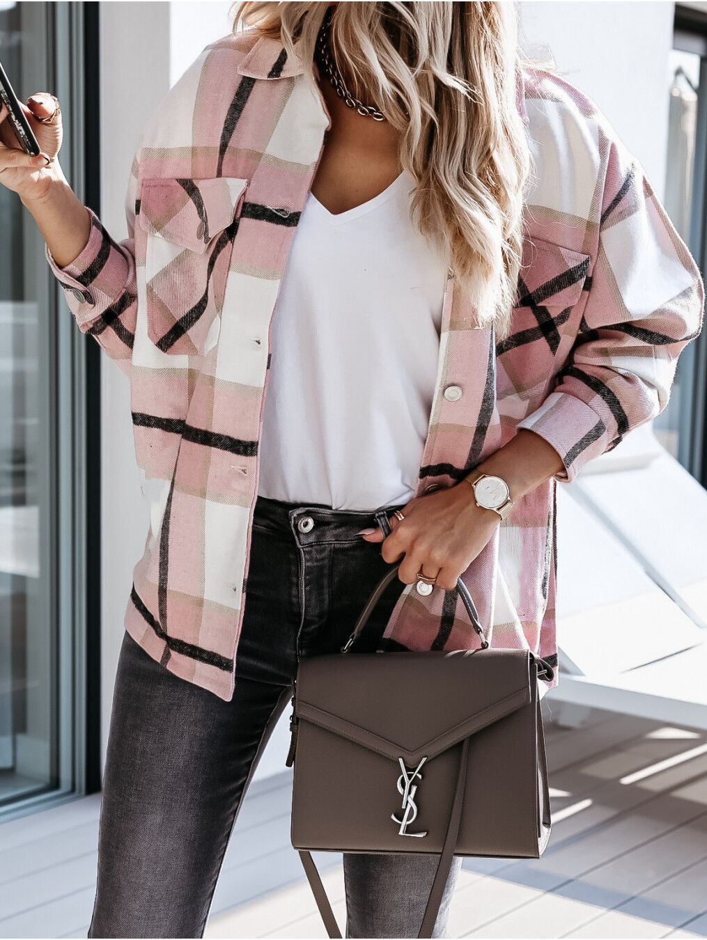 Casual Plaid Long Sleeve Lapel Shirt