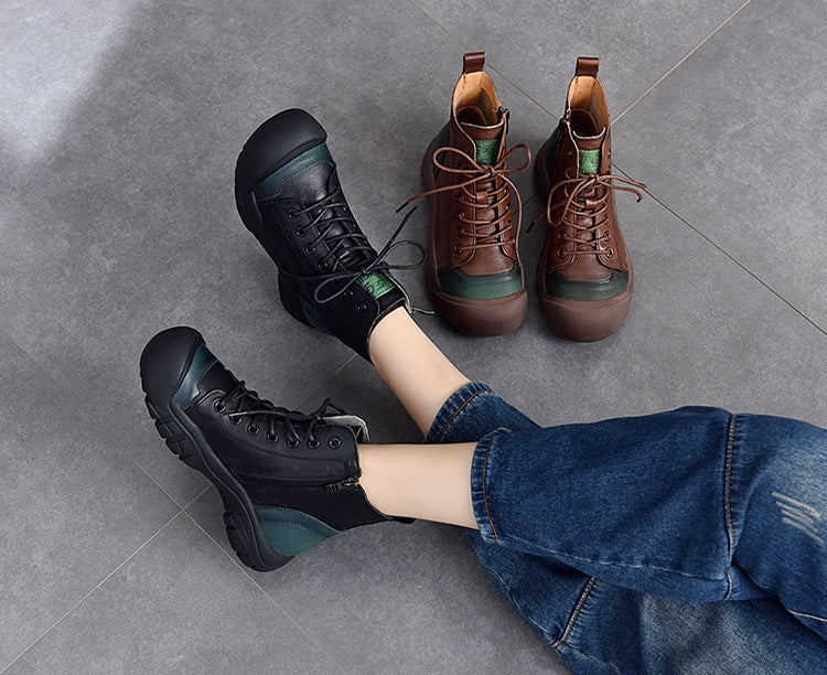 Retro Color-Block Platform Ankle Boots