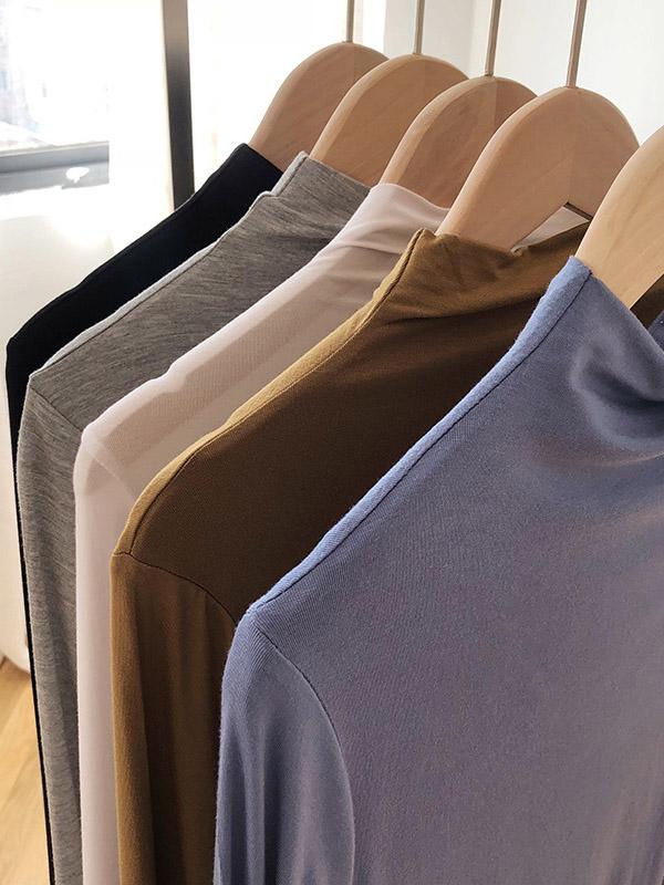 Casual Solid Modal Half High-Neck Base Shirt