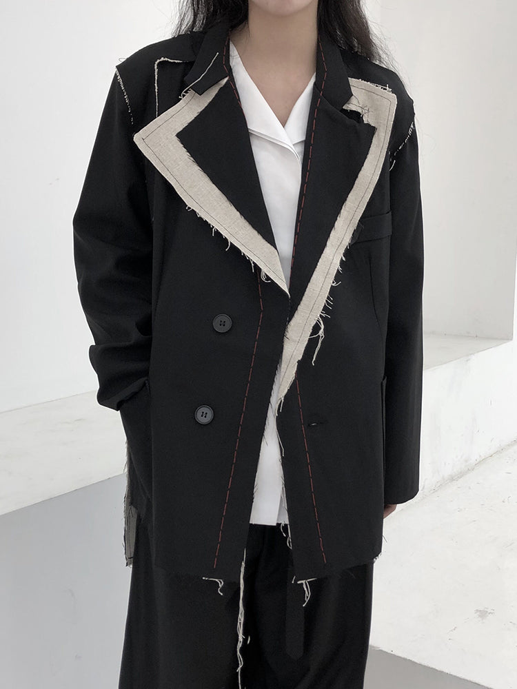 Spliced Fur Trim Suit Casual Coat