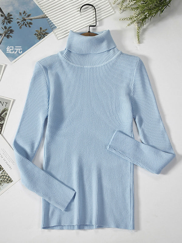 Minimalist Skinny Pure Color High-Neck Sweater Tops