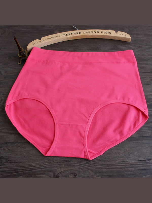 5Pcs Solid Color High Waist Breathable Panties