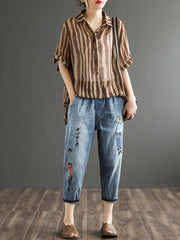 Original Cartoon Printed Denim Capri-Pants