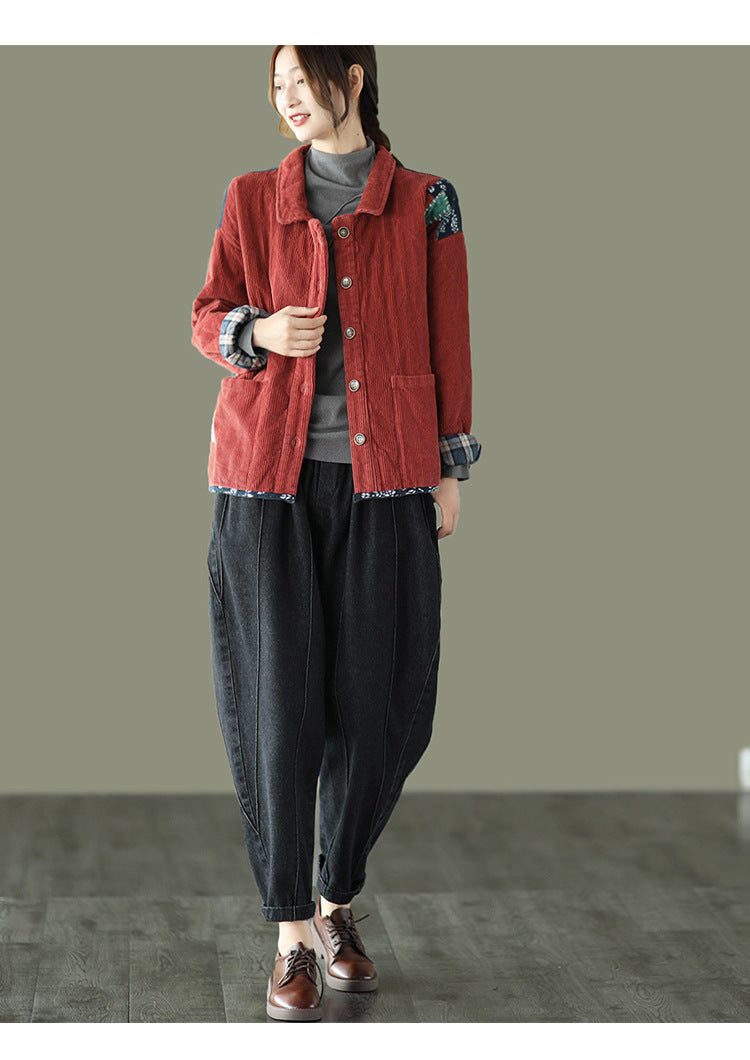 Retro Patch Splicing Thicken Cotton Outwear