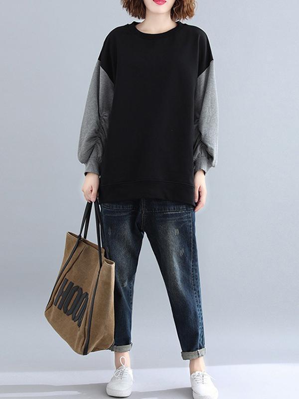 Loose Contrast Color False Two Sweatshirt