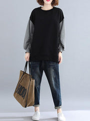 Loose Contrast Color False Two Sweatshirt
