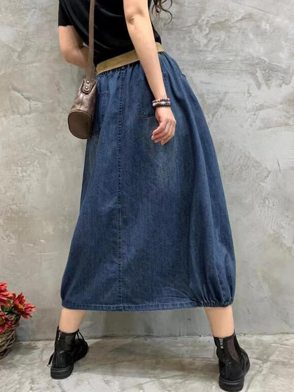 Loose Solid Color Slit Retro Slim Skirt
