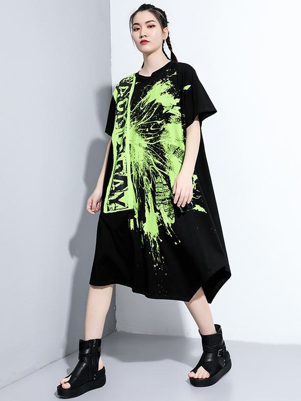 Original Personality Letter Print Irregularity Dress