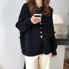 Women Round Neck Loose Solid Color Casual Coat