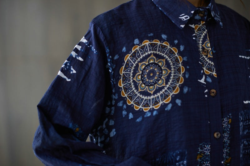 Printed Literary Mid-Length Casual Shirt