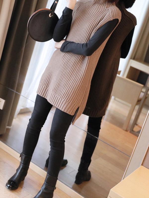 Casual High-Neck Sleeveless Knitwear