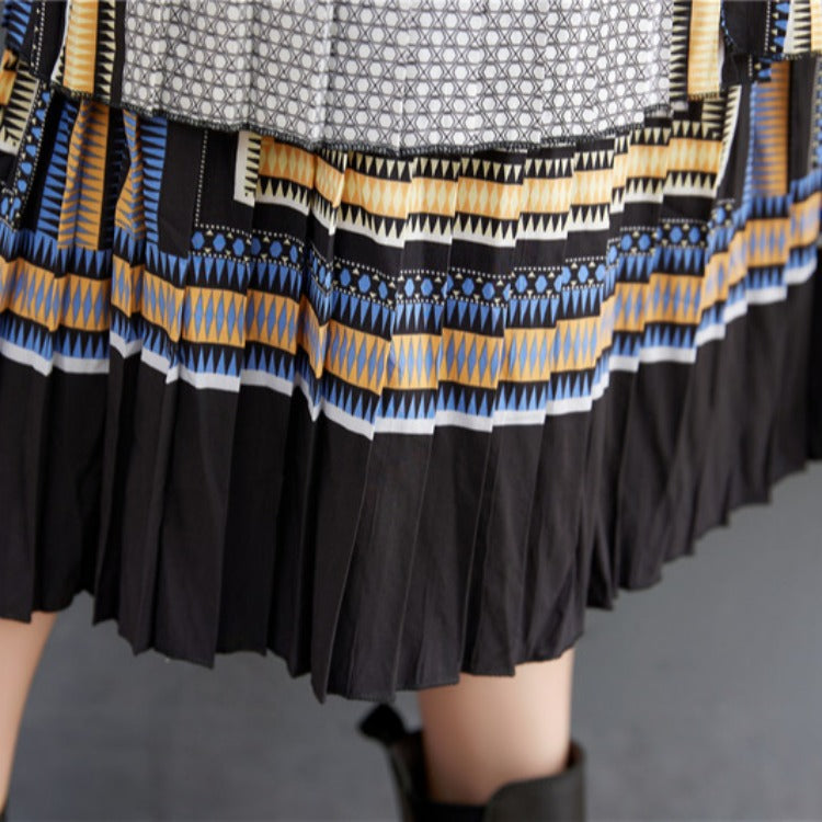Vintage Patchwork Striped Midi Dress