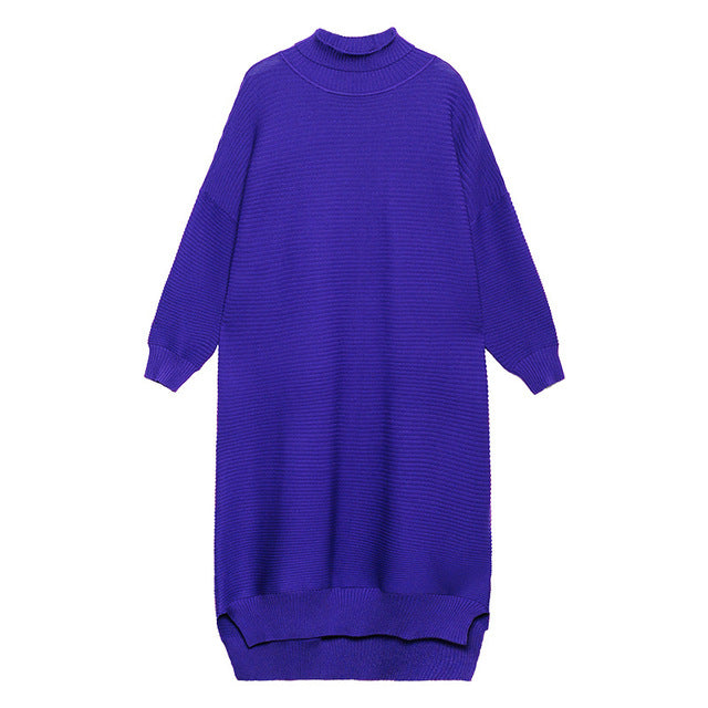 Long Sleeve Loose Sweater Dress With Irregular Splits