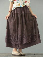 Loose Tiered Gauze Embroidered Lace Skirt