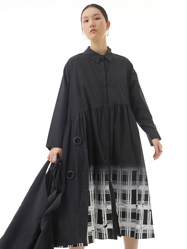 Urban Roomy Asymmetric Long Sleeves Gradient Midi Dress Shirt Dress