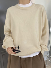 Round Neck Solid Color Pullover Wool Sweater