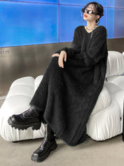 Original Pure Color V-Neck Long Sleeves Sweater Dress