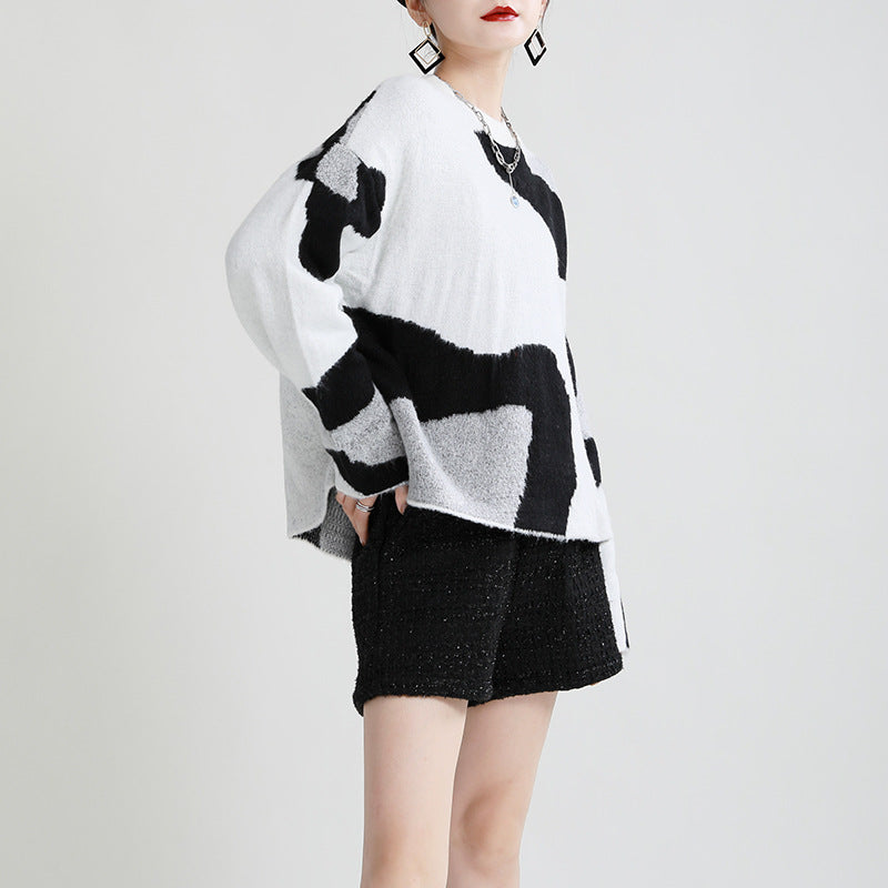 Loose Round Neck Simple Knitted Sweater Top