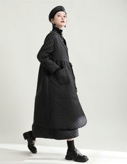 Simple Diamond Lattice Loose Lace-Up Coat