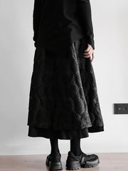 Double Layered Elasticity Jacquard Pure Color Split-Joint A-Line Roomy Skirts Bottoms