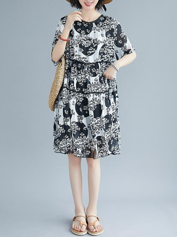 Loose Print Chiffon Dress