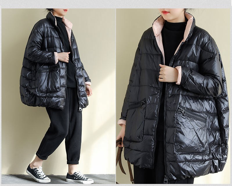 Women Loose Zipper Big Pocket Casual Coat