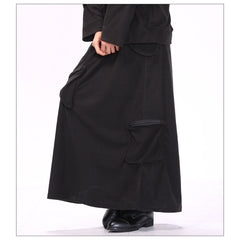 Solid Color Big Pockets Long Loose Skirt