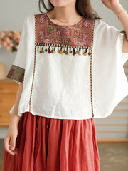 Casual Embroidery Tassel Short Sleeves T-Shirt