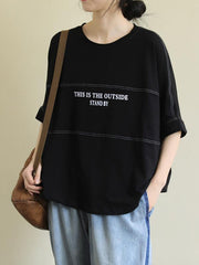 Plus Size Loose Solid Letter Print T-Shirt