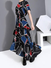 Loose Floral A-Line Stratified Long Dress