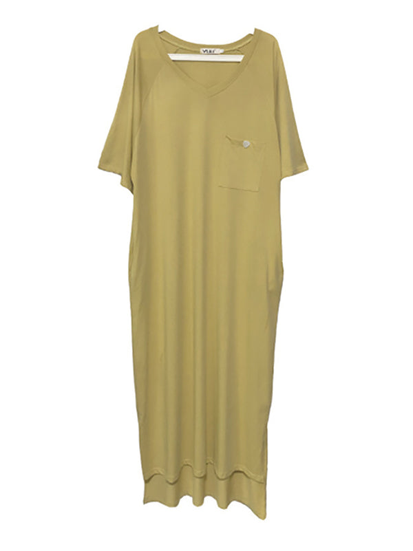 Original Solid V-Neck Dress